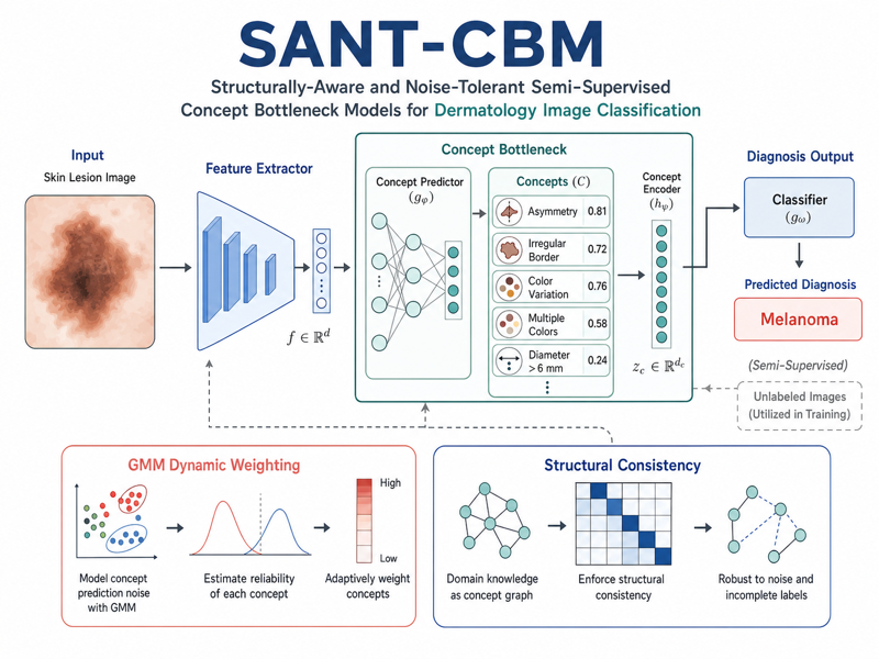 SANT-CBM: Structurally-Aware and Noise-Tolerant Semi-supervised Concept Bottleneck Models